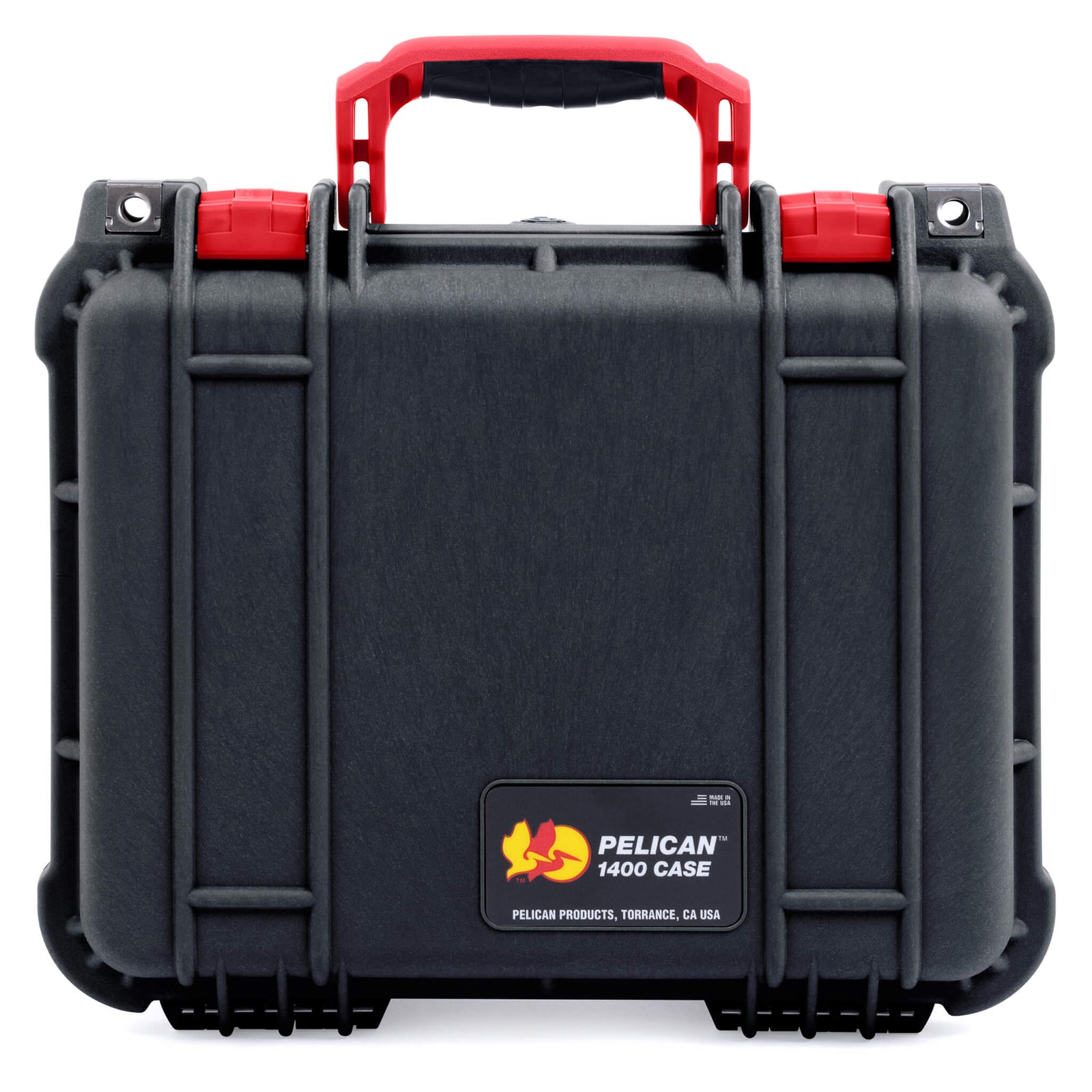 Pelican 1400 Case - Black & Red - Upright Front Case View