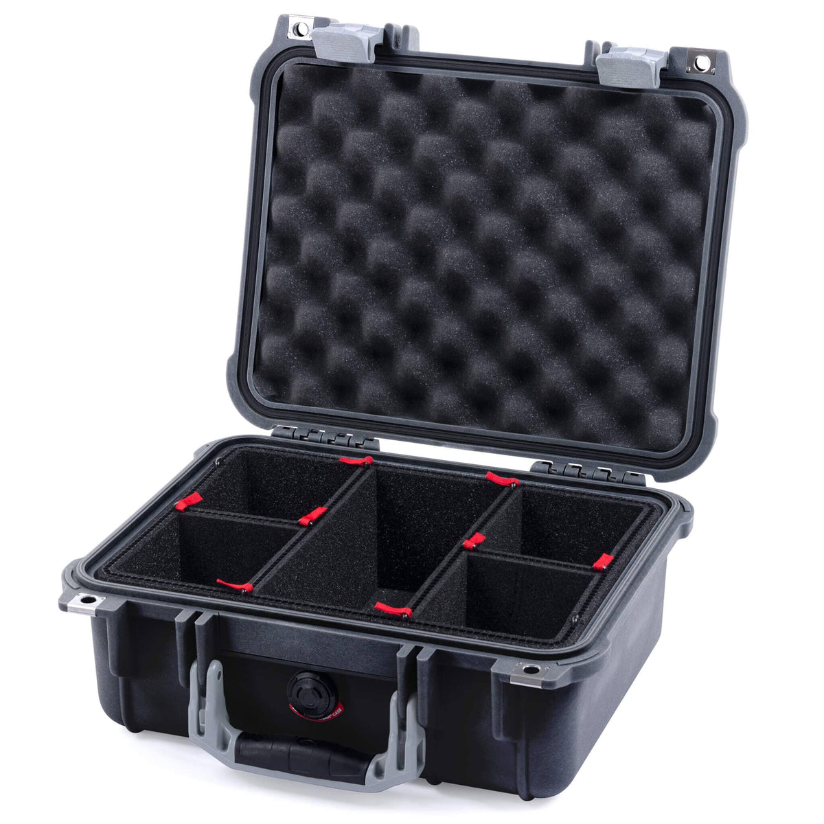 Pelican 1400 Case, Black with Silver Handle &amp; Latches TrekPak Divider System with Convolute Lid Foam ColorCase 014000-0020-110-180