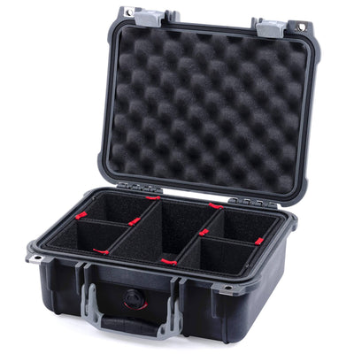 Pelican 1400 Case, Black with Silver Handle & Latches TrekPak Divider System with Convolute Lid Foam ColorCase 014000-0020-110-180