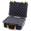 Pelican 1400 Case, Black with Yellow Handle & Latches Pick & Pluck Foam with Convolute Lid Foam ColorCase 014000-0001-110-240