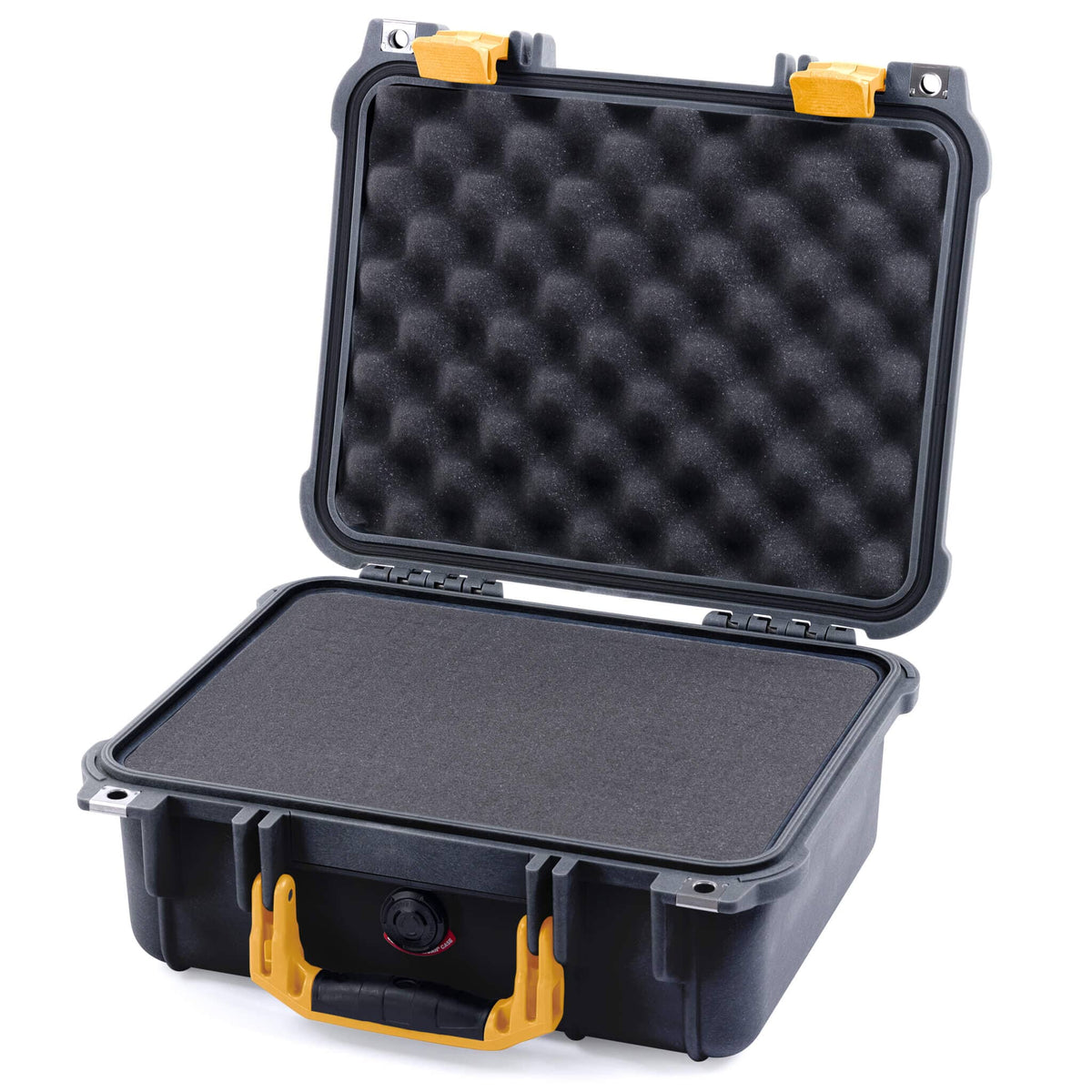 Pelican 1400 Case, Black with Yellow Handle &amp; Latches Pick &amp; Pluck Foam with Convolute Lid Foam ColorCase 014000-0001-110-240