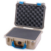 Pelican 1400 Case, Desert Tan with Blue Handle & Latches Pick & Pluck Foam with Convolute Lid Foam ColorCase 014000-0001-310-120
