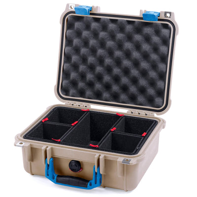 Pelican 1400 Case, Desert Tan with Blue Handle & Latches TrekPak Divider System with Convolute Lid Foam ColorCase 014000-0020-310-120