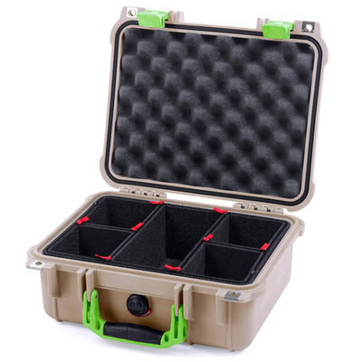 Pelican 1400 Case, Desert Tan with Lime Green Handle & Latches TrekPak Divider System with Convolute Lid Foam ColorCase 014000-0020-310-300