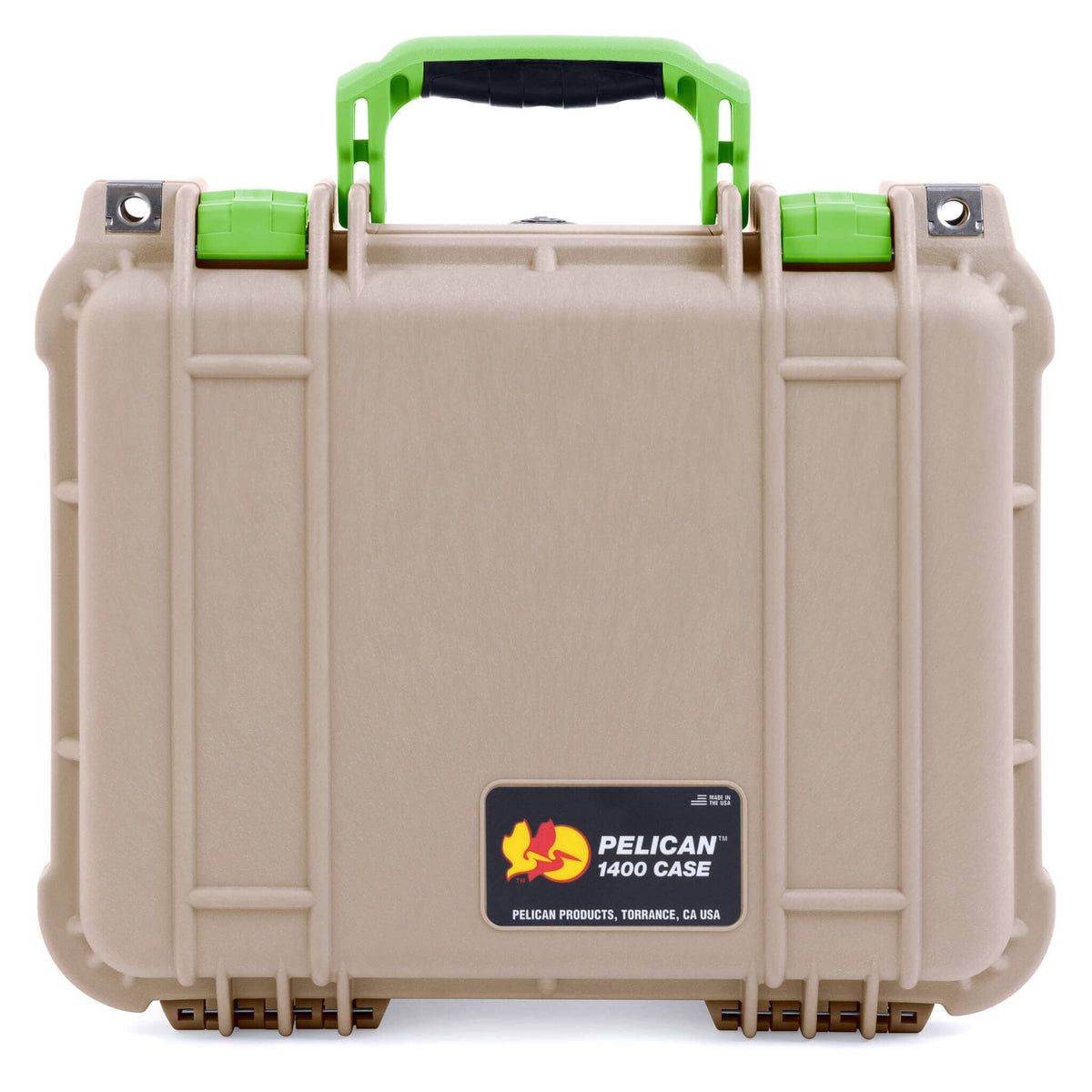 Pelican 1400 Case, Desert Tan with Lime Green Handle &amp; Latches ColorCase 
