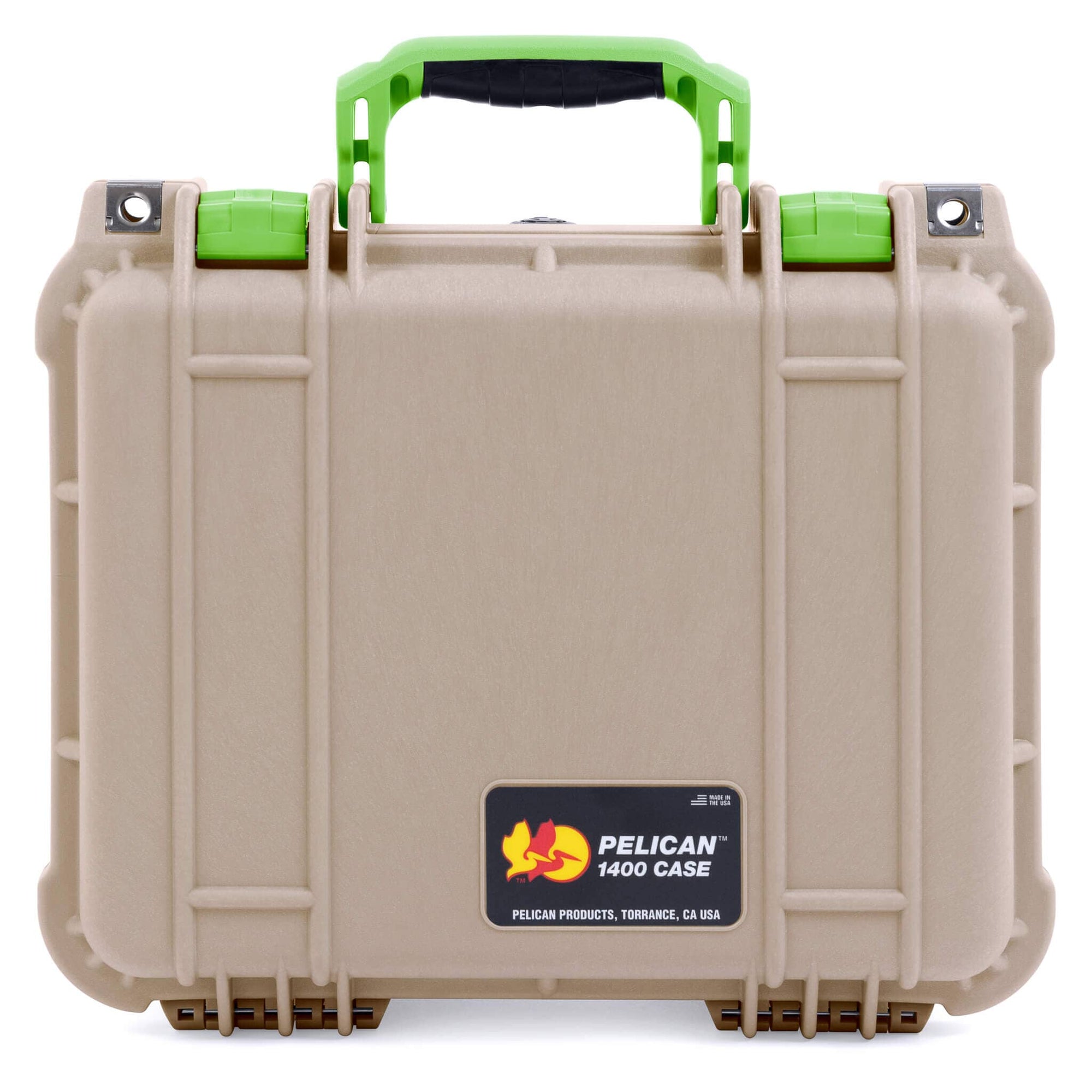 Pelican 1400 Case, Desert Tan with Lime Green Handle & Latches ColorCase 