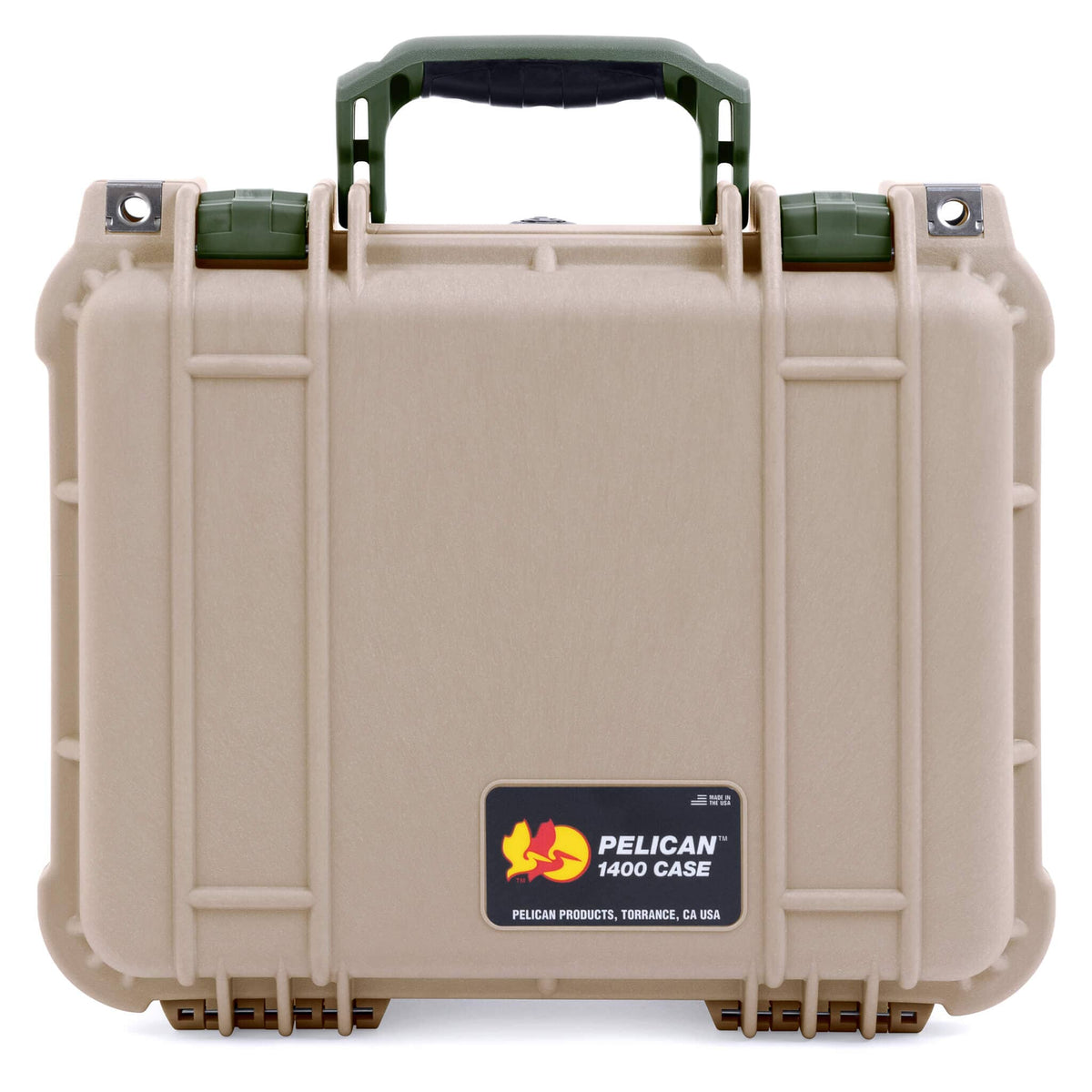 Pelican 1400 Case, Desert Tan with OD Green Handle &amp; Latches ColorCase 