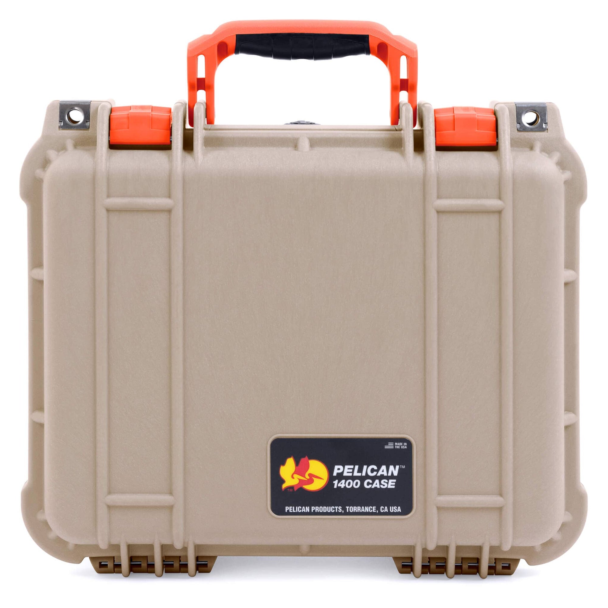 Pelican 1400 Case, Desert Tan with Orange Handle & Latches ColorCase 