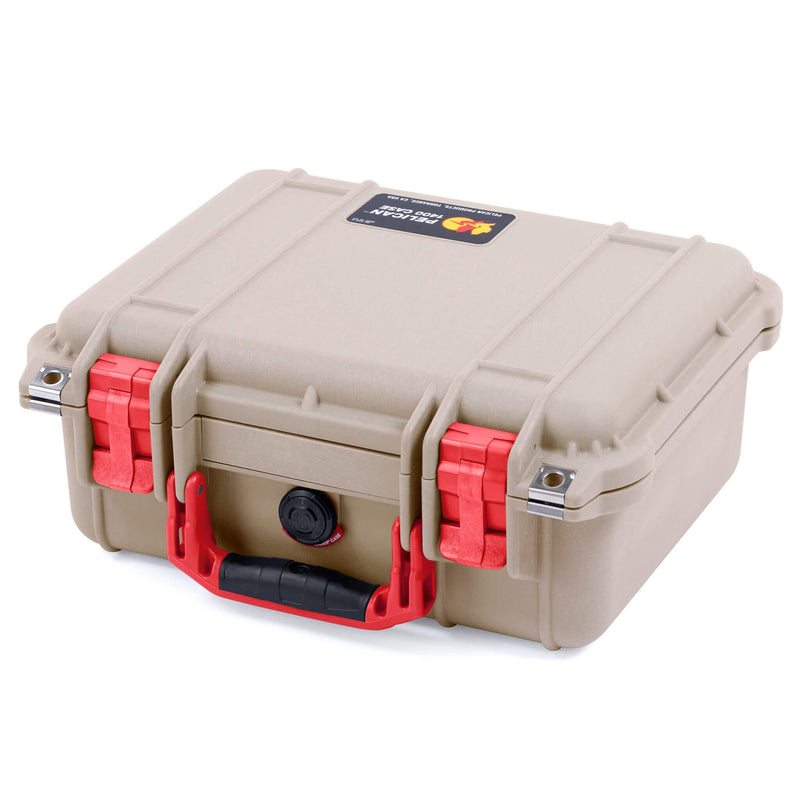 Pelican 1400 Case, Desert Tan with Red Handle & Latches ColorCase 