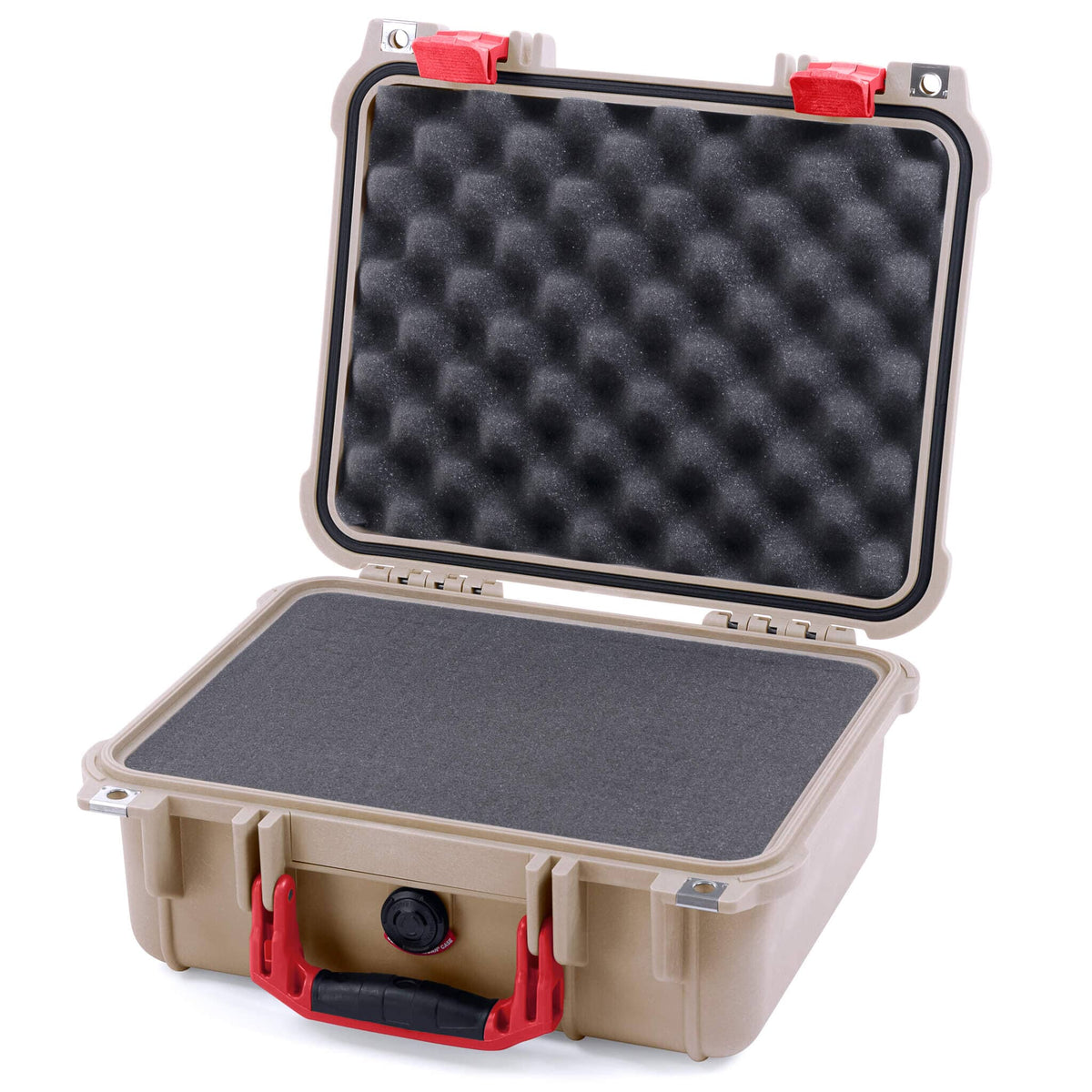 Pelican 1400 Case, Desert Tan with Red Handle &amp; Latches Pick &amp; Pluck Foam with Convolute Lid Foam ColorCase 014000-0001-310-320