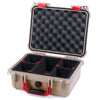 Pelican 1400 Case, Desert Tan with Red Handle & Latches TrekPak Divider System with Convolute Lid Foam ColorCase 014000-0020-310-320