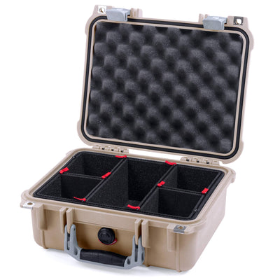 Pelican 1400 Case, Desert Tan with Silver Handle & Latches TrekPak Divider System with Convolute Lid Foam ColorCase 014000-0020-310-180
