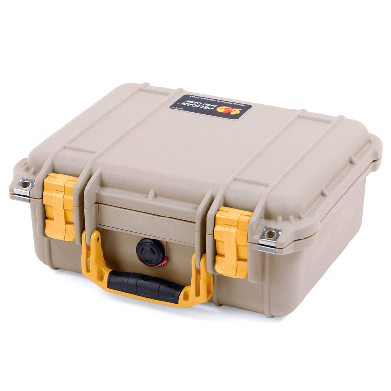 Pelican 1400 Case, Desert Tan with Yellow Handle & Latches ColorCase 