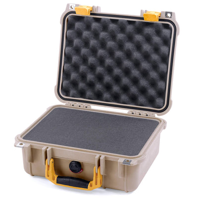 Pelican 1400 Case, Desert Tan with Yellow Handle & Latches Pick & Pluck Foam with Convolute Lid Foam ColorCase 014000-0001-310-240