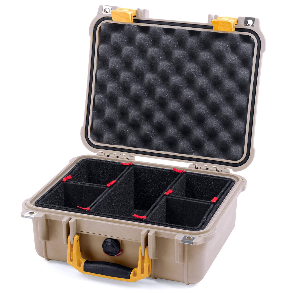 Pelican 1400 Case, Desert Tan with Yellow Handle &amp; Latches TrekPak Divider System with Convolute Lid Foam ColorCase 014000-0020-310-240