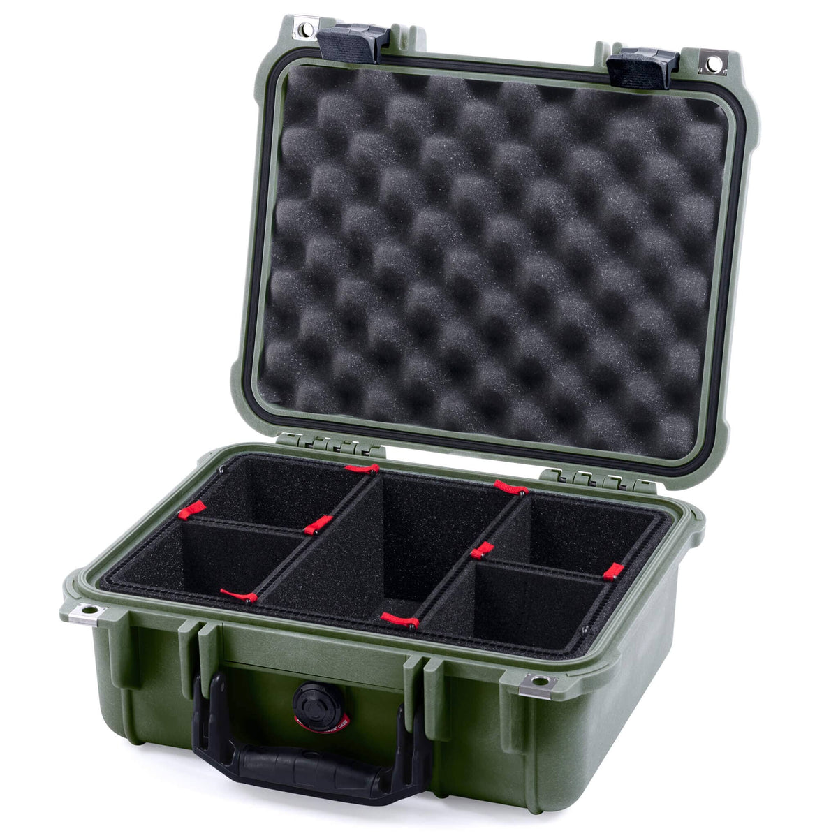 Pelican 1400 Case - OD Green &amp; Black - TrekPak Divider System / Convolute Lid Foam