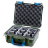 Pelican 1400 Case, OD Green with Blue Handle & Latches Gray Padded Microfiber Dividers with Convolute Lid Foam ColorCase 014000-0070-130-120