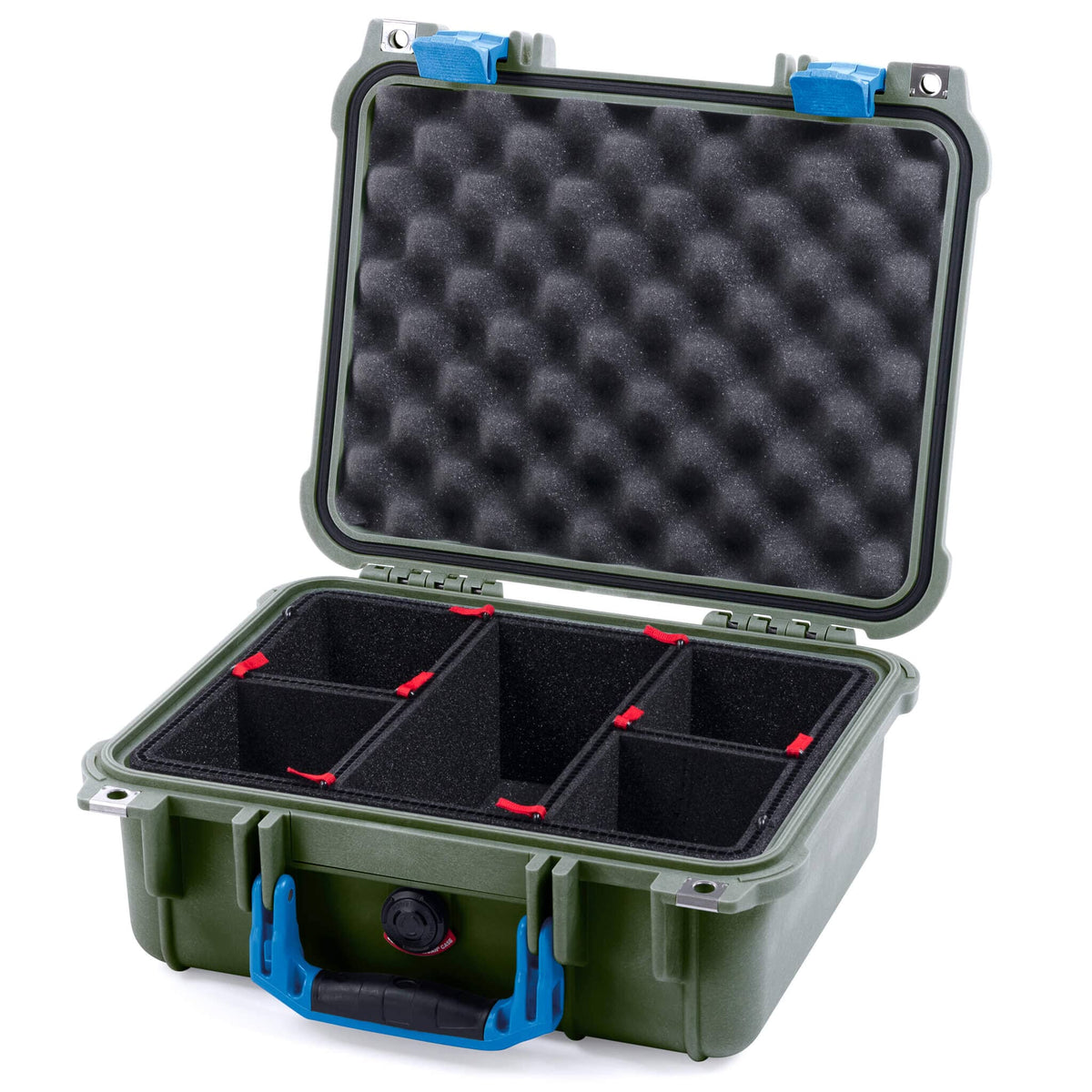 Pelican 1400 Case, OD Green with Blue Handle &amp; Latches TrekPak Divider System with Convolute Lid Foam ColorCase 014000-0020-130-120