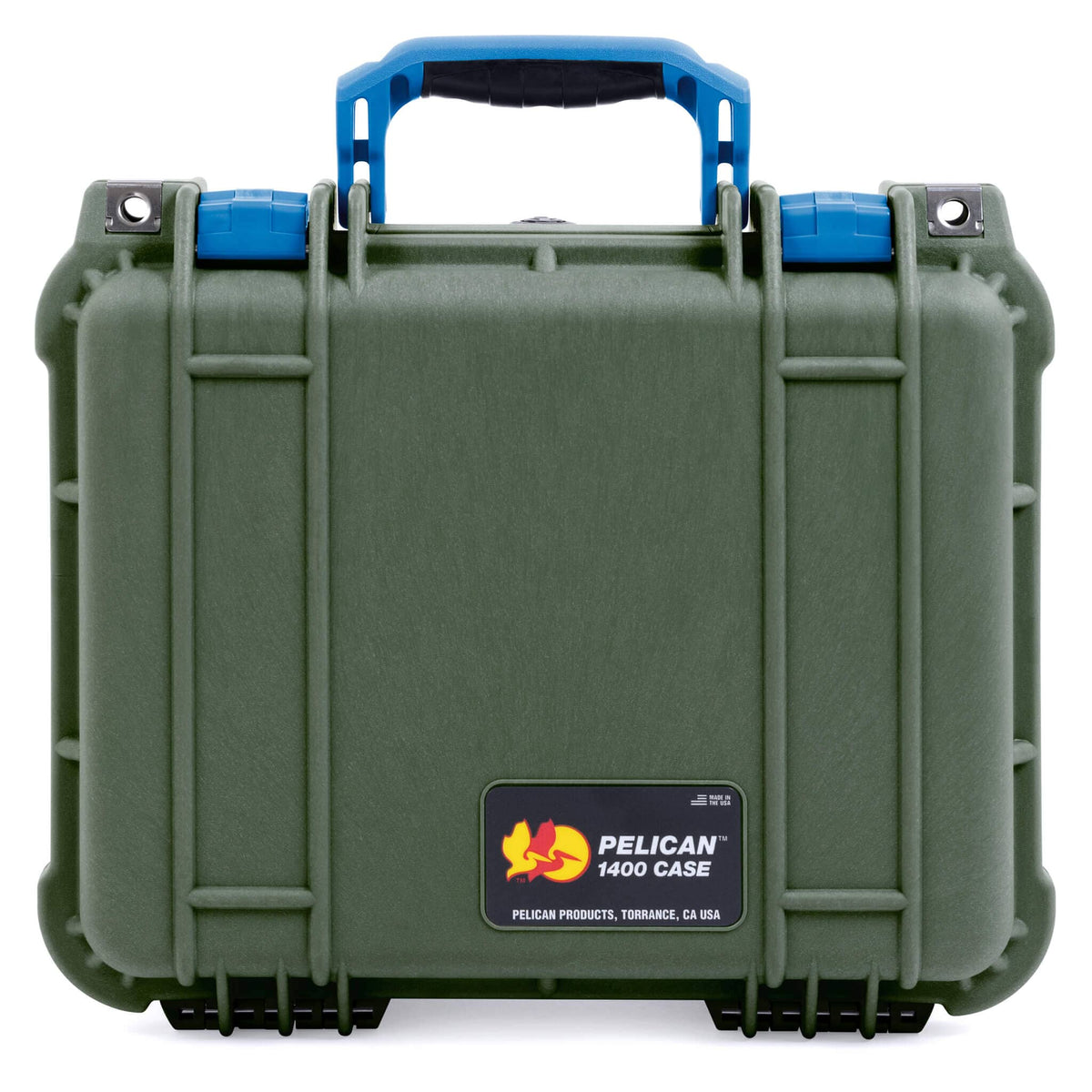 Pelican 1400 Case, OD Green with Blue Handle &amp; Latches ColorCase 