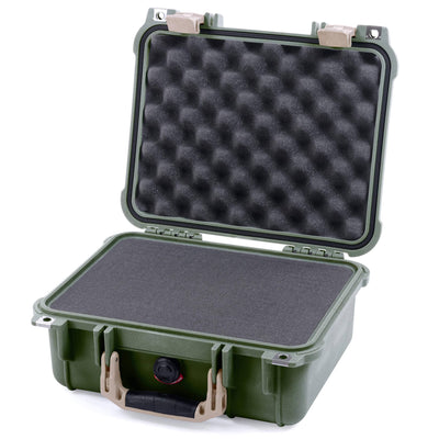 Pelican 1400 Case, OD Green with Desert Tan Handle & Latches Pick & Pluck Foam with Convolute Lid Foam ColorCase 014000-0001-130-310