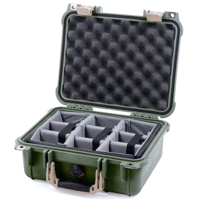Pelican 1400 Case, OD Green with Desert Tan Handle & Latches Gray Padded Microfiber Dividers with Convolute Lid Foam ColorCase 014000-0070-130-310