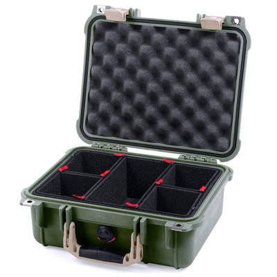 Pelican 1400 Case, OD Green with Desert Tan Handle & Latches TrekPak Divider System with Convolute Lid Foam ColorCase 014000-0020-130-310