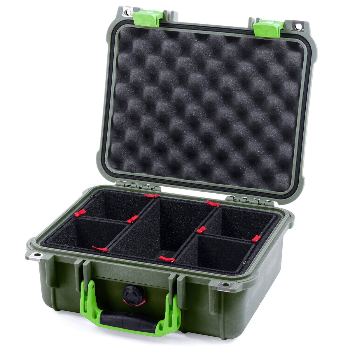 Pelican 1400 Case, OD Green with Lime Green Handle &amp; Latches TrekPak Divider System with Convolute Lid Foam ColorCase 014000-0020-130-300