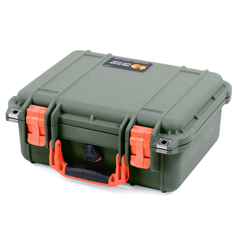 Pelican 1400 Case, OD Green with Orange Handle & Latches ColorCase 