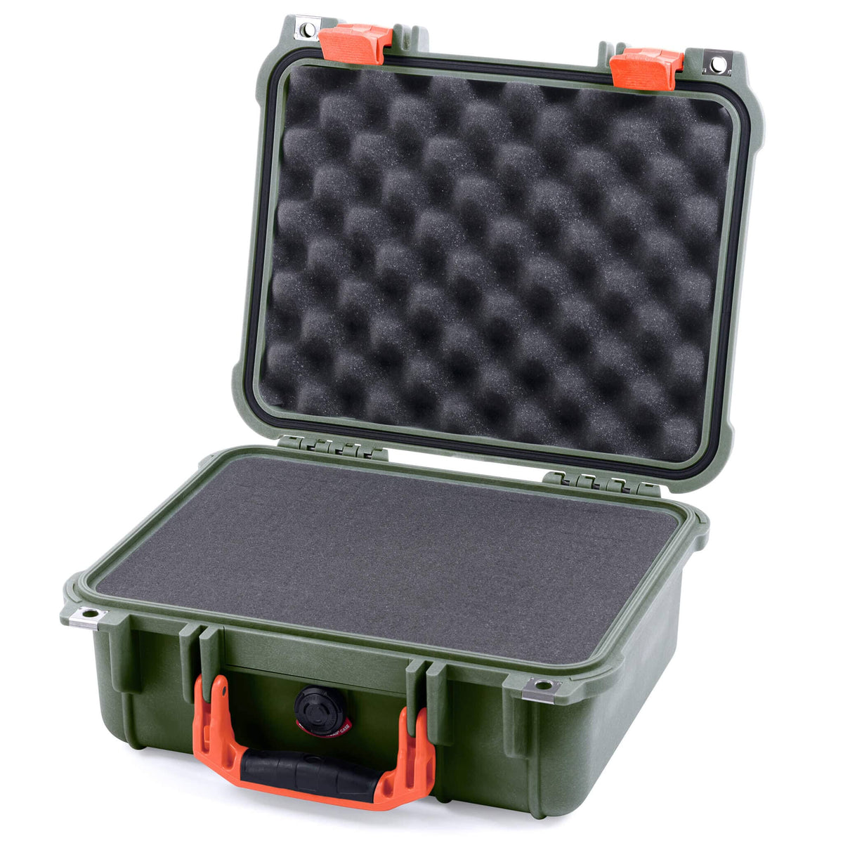Pelican 1400 Case, OD Green with Orange Handle &amp; Latches Pick &amp; Pluck Foam with Convolute Lid Foam ColorCase 014000-0001-130-150