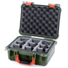 Pelican 1400 Case, OD Green with Orange Handle & Latches Gray Padded Microfiber Dividers with Convolute Lid Foam ColorCase 014000-0070-130-150