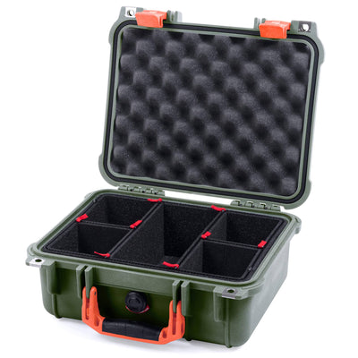 Pelican 1400 Case, OD Green with Orange Handle & Latches TrekPak Divider System with Convolute Lid Foam ColorCase 014000-0020-130-150