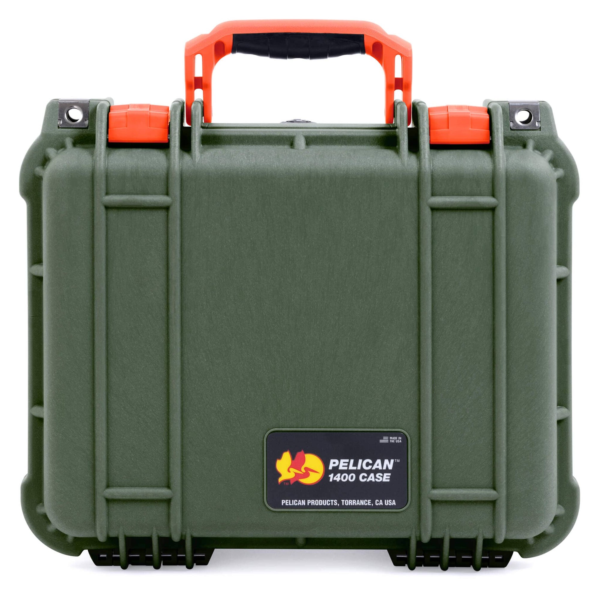 Pelican 1400 Case, OD Green with Orange Handle & Latches ColorCase 