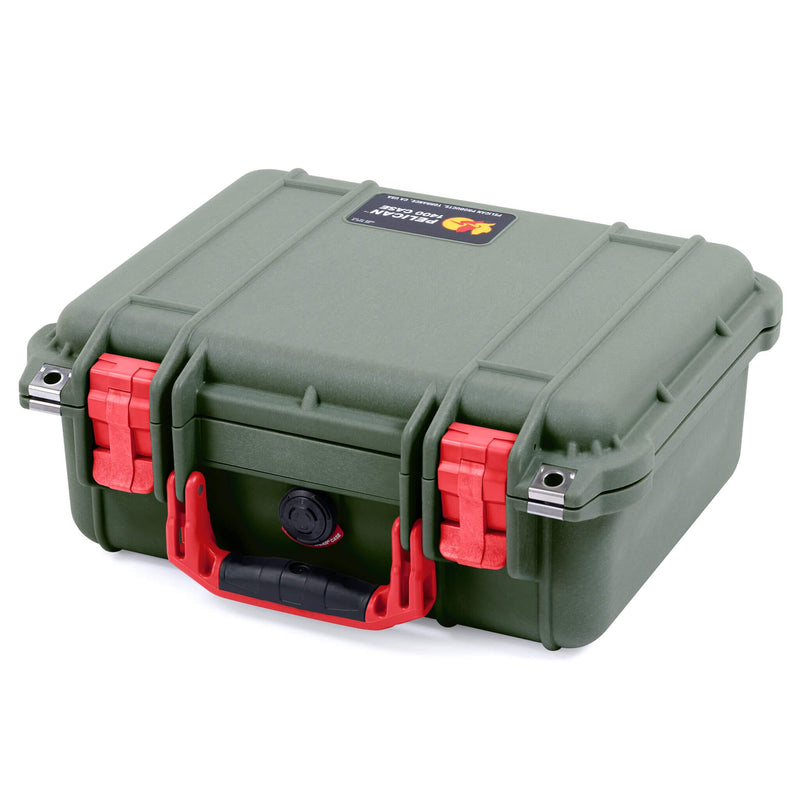 Pelican 1400 Case, OD Green with Red Handle & Latches ColorCase 