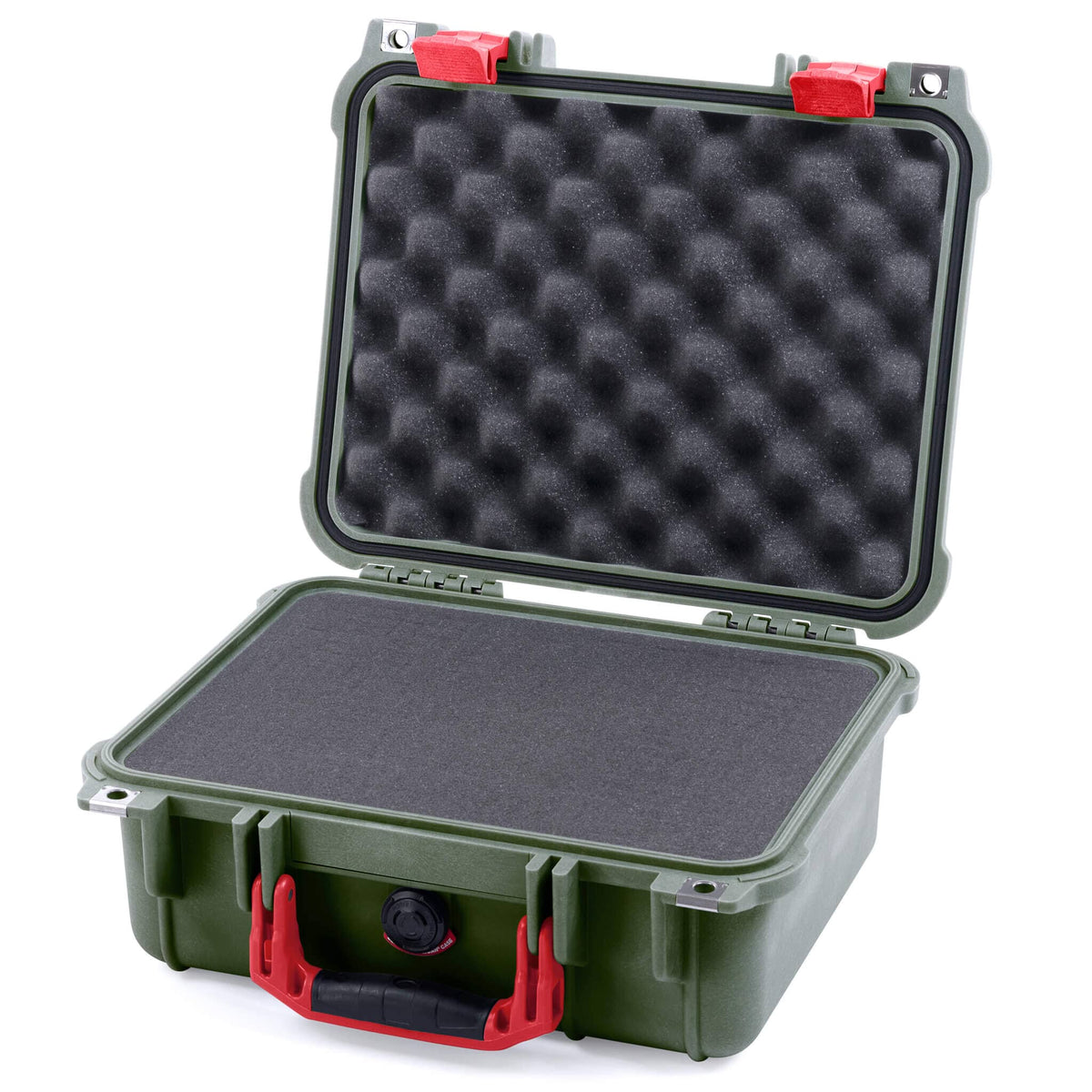 Pelican 1400 Case, OD Green with Red Handle &amp; Latches Pick &amp; Pluck Foam with Convolute Lid Foam ColorCase 014000-0001-130-320