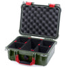Pelican 1400 Case, OD Green with Red Handle & Latches TrekPak Divider System with Convolute Lid Foam ColorCase 014000-0020-130-320