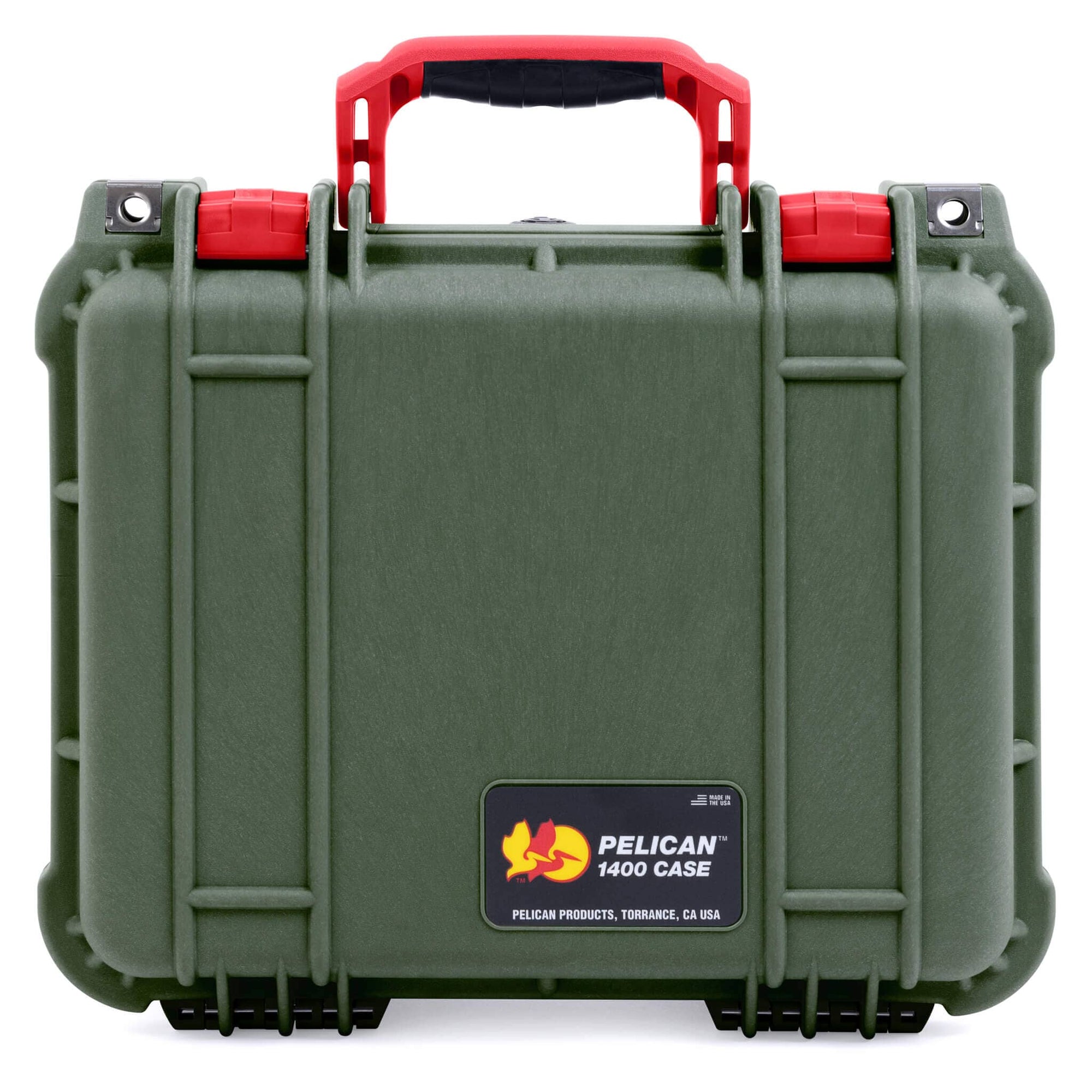 Pelican 1400 Case, OD Green with Red Handle & Latches ColorCase 