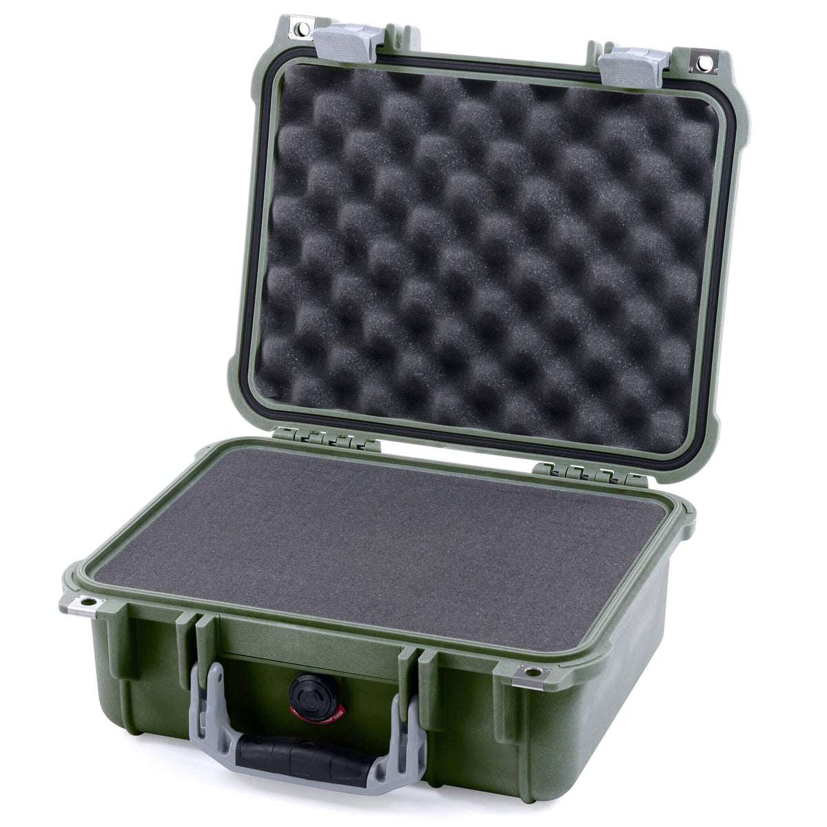 Pelican 1400 Case, OD Green with Silver Handle &amp; Latches Pick &amp; Pluck Foam with Convolute Lid Foam ColorCase 014000-0001-130-180