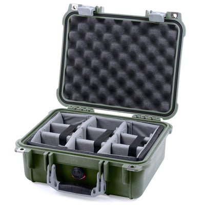 Pelican 1400 Case, OD Green with Silver Handle & Latches Gray Padded Microfiber Dividers with Convolute Lid Foam ColorCase 014000-0070-130-180