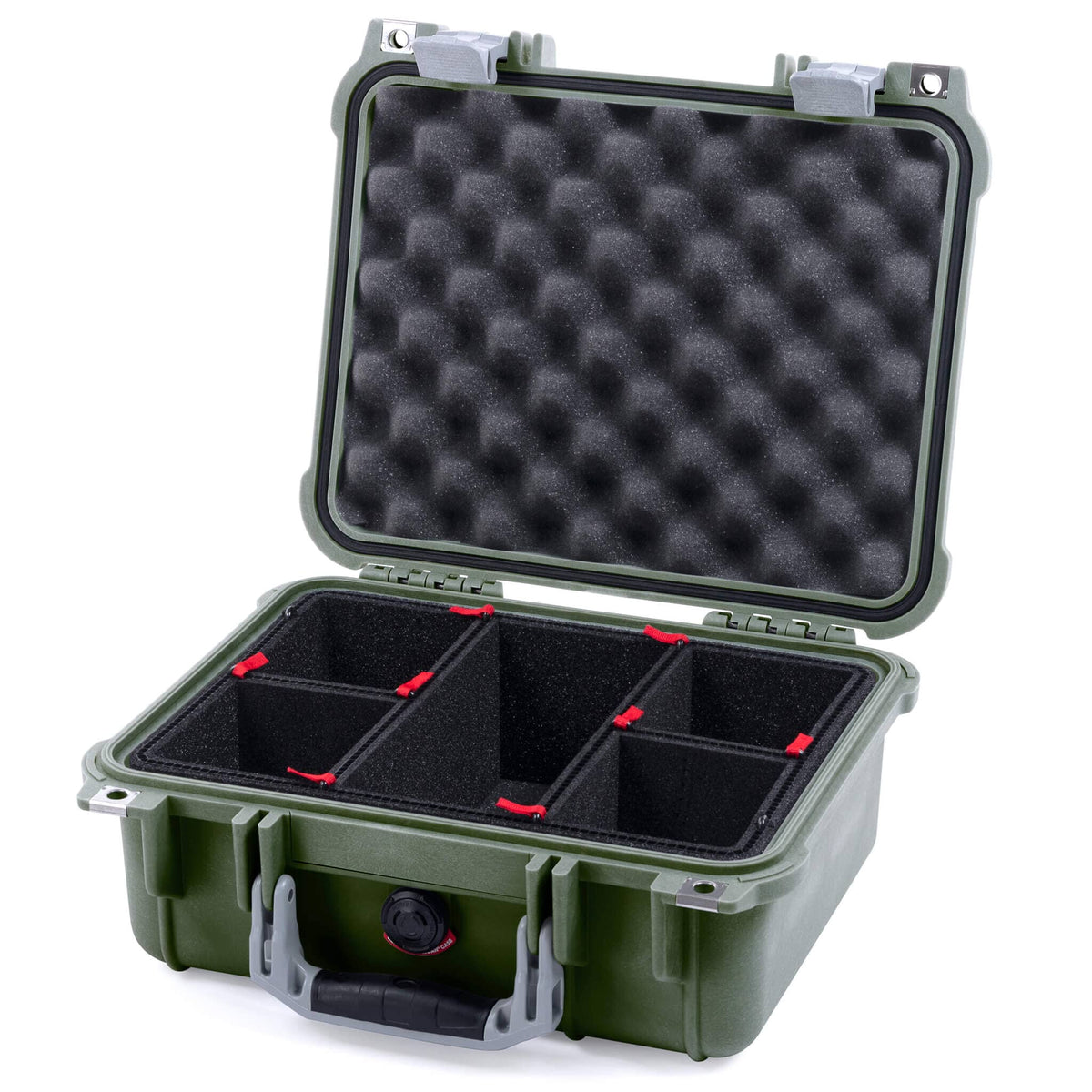 Pelican 1400 Case, OD Green with Silver Handle &amp; Latches TrekPak Divider System with Convolute Lid Foam ColorCase 014000-0020-130-180