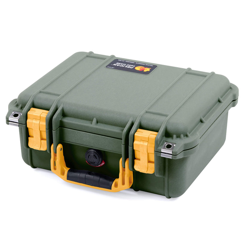 Pelican 1400 Case, OD Green with Yellow Handle & Latches ColorCase 