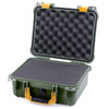 Pelican 1400 Case, OD Green with Yellow Handle & Latches Pick & Pluck Foam with Convolute Lid Foam ColorCase 014000-0001-130-240