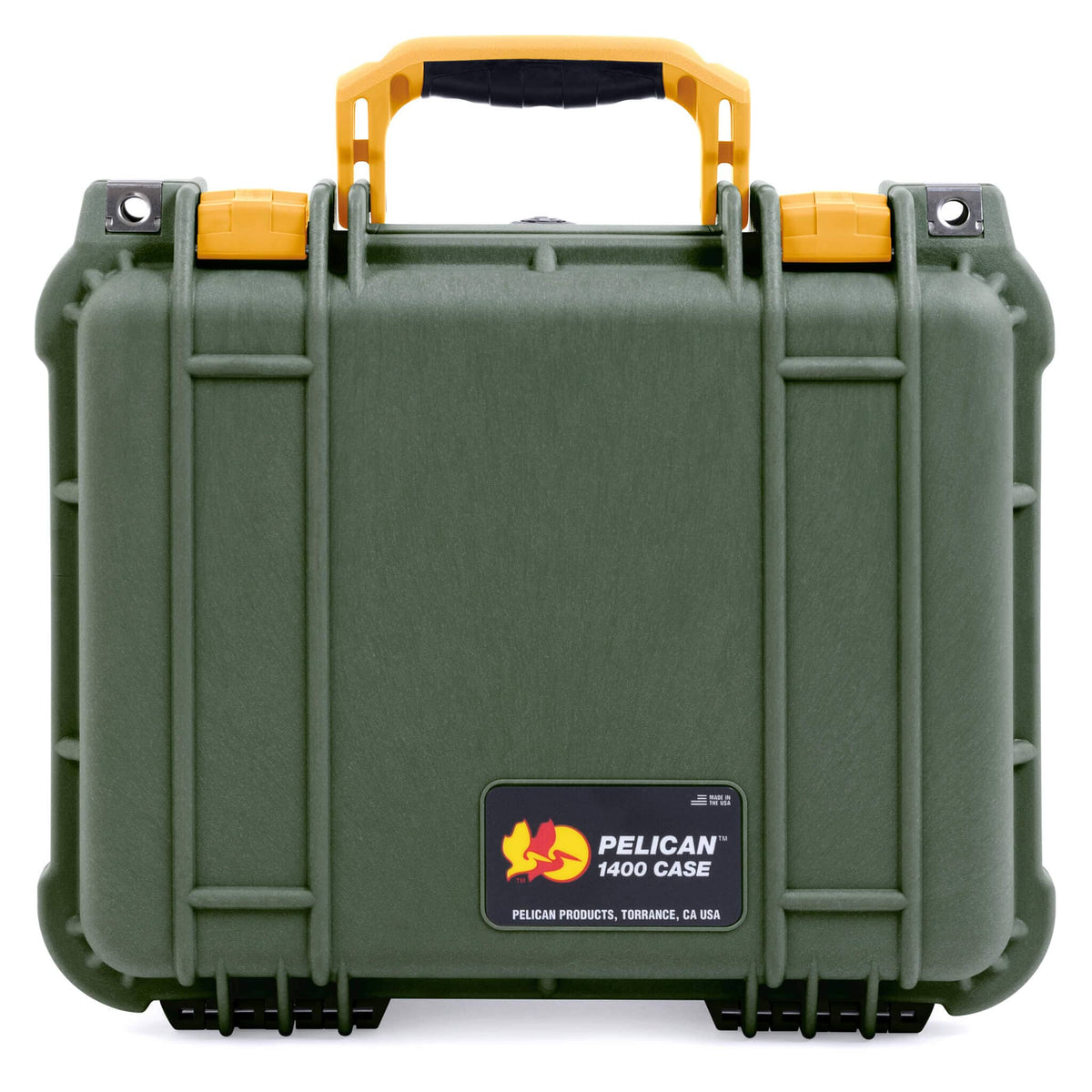 Pelican 1400 Case, OD Green with Yellow Handle &amp; Latches ColorCase 