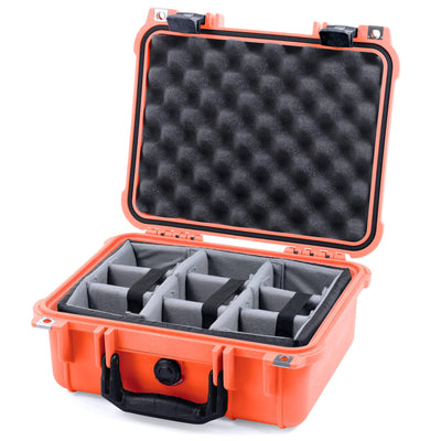 Pelican 1400 Case, Orange with Black Handle & Latches Gray Padded Dividers with Convolute Lid Foam ColorCase 014000-0070-150-110