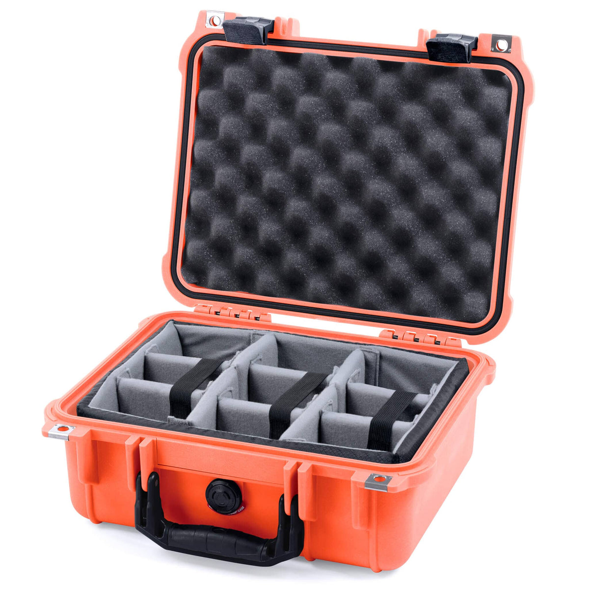 Pelican 1400 Case - Orange &amp; Black - Padded Microfiber Dividers / Convolute Lid Foam