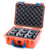 Pelican 1400 Case, Orange with Blue Handle & Latches Gray Padded Dividers with Convolute Lid Foam ColorCase 014000-0070-150-120