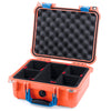 Pelican 1400 Case, Orange with Blue Handle & Latches TrekPak Divider System with Convolute Lid Foam ColorCase 014000-0020-150-120