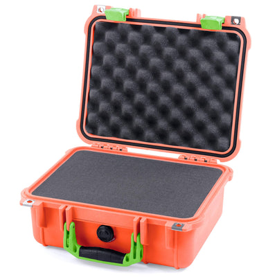 Pelican 1400 Case, Orange with Lime Green Handle & Latches Pick & Pluck Foam with Convolute Lid Foam ColorCase 014000-0001-150-300