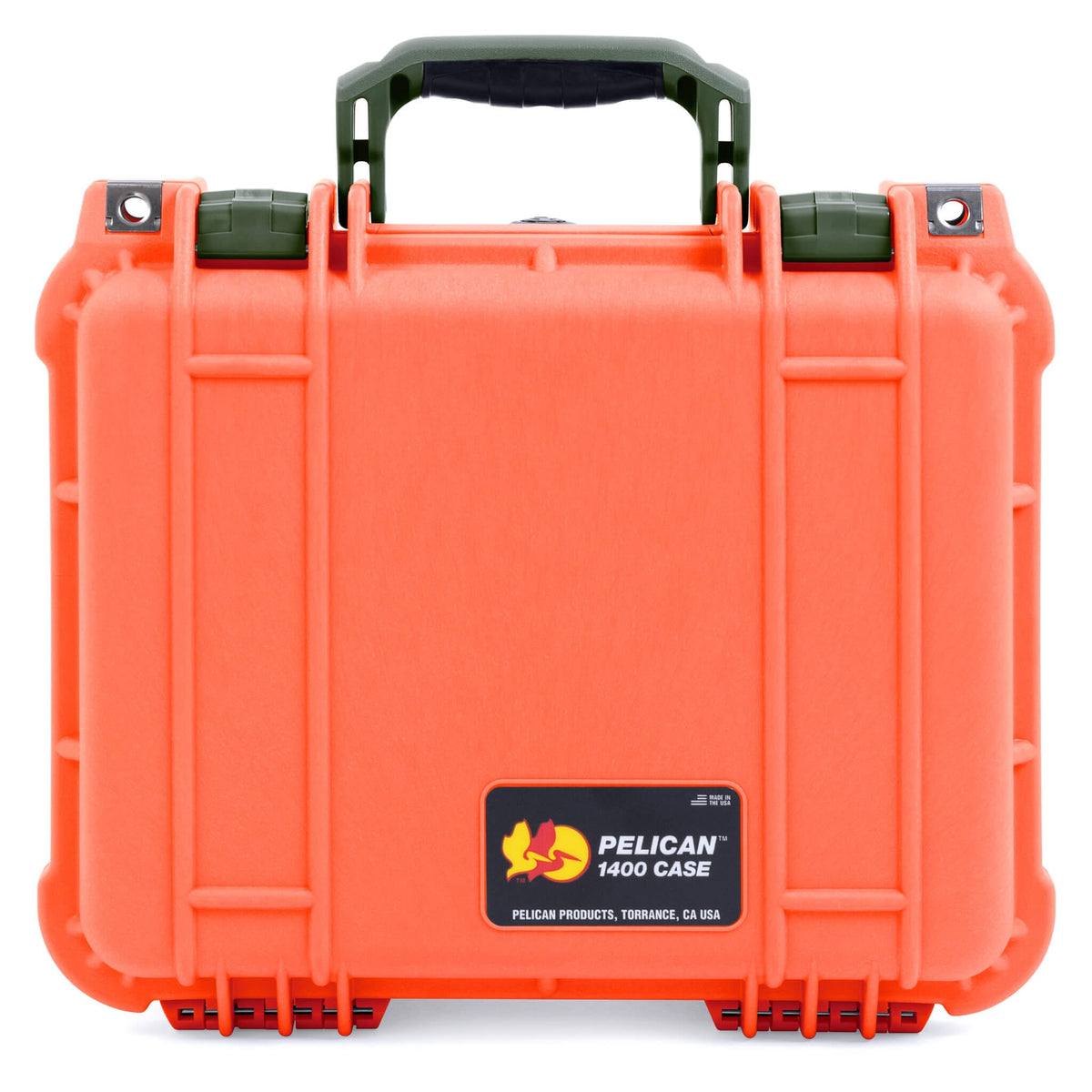 Pelican 1400 Case, Orange with OD Green Handle &amp; Latches ColorCase 