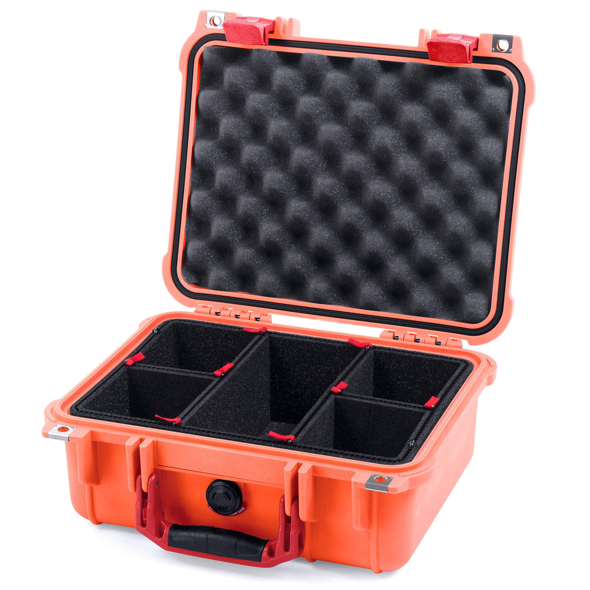 Pelican 1400 Case, Orange with Red Handle &amp; Latches TrekPak Divider System with Convolute Lid Foam ColorCase 014000-0020-150-320