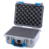 Pelican 1400 Case, Silver with Blue Handle & Latches Pick & Pluck Foam with Convolute Lid Foam ColorCase 014000-0001-180-120